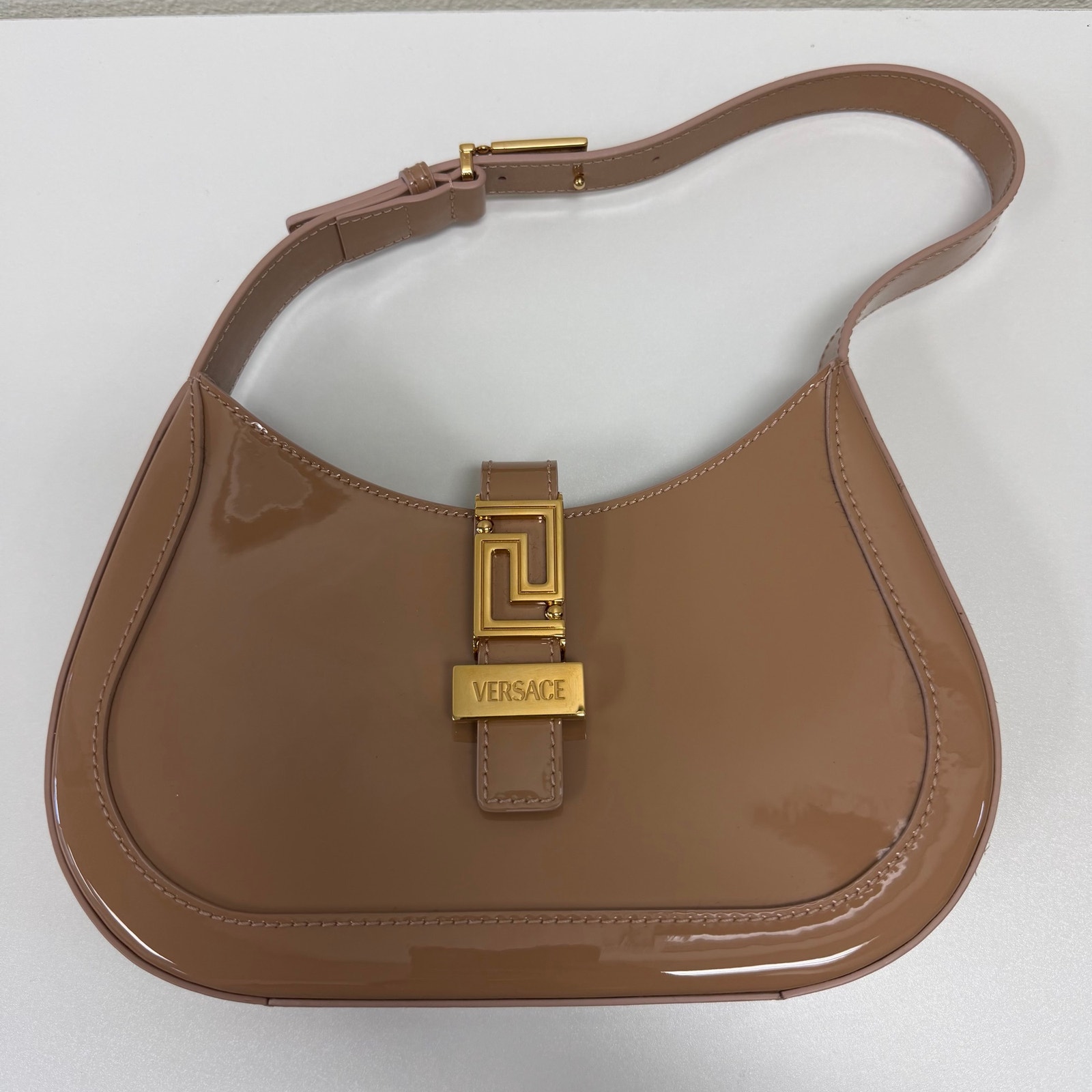 Versace Designer Greca Goddess Small Leather Hobo Bag Blush Nude With Box + Coa